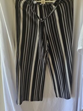Ultra Flirt Black and White Vertical-Stripe Wide Leg Pants